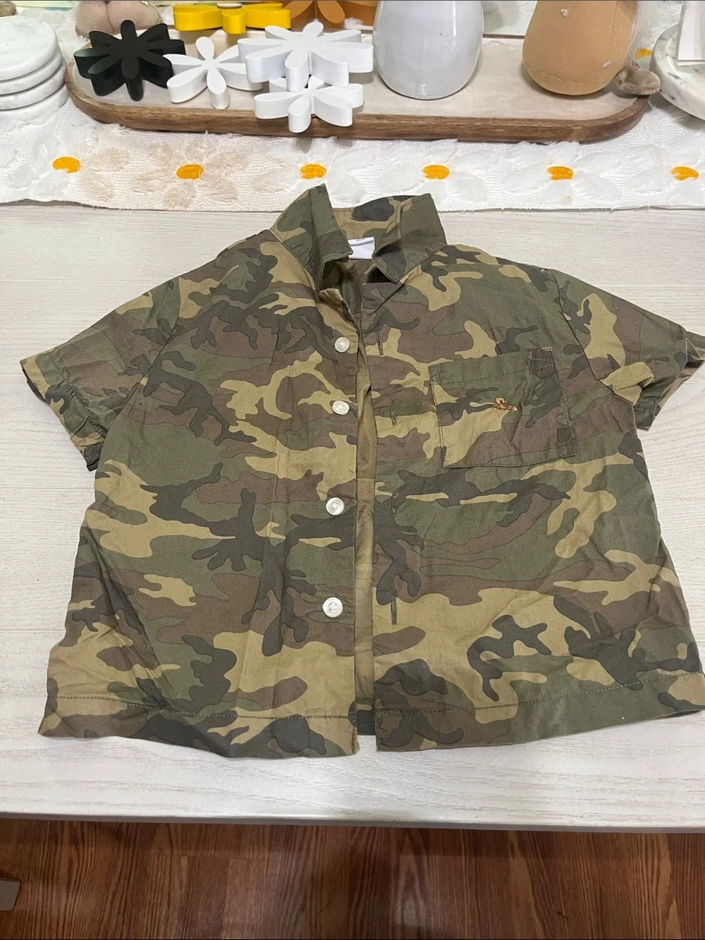 GAP Short Sleeve Camo Button-Up Shirt - Green, Brown